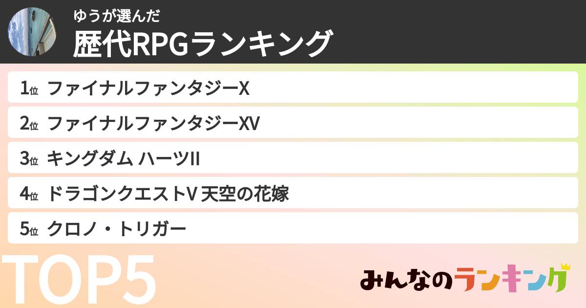 ゆうさんの「歴代RPGランキング」
