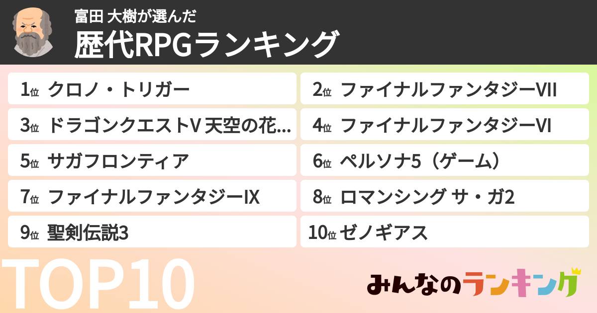 富田 大樹さんの「歴代RPGランキング」