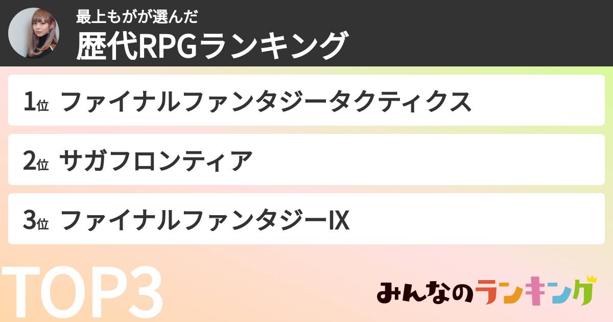 最上もがさんの「好きなRPGソフトランキング」