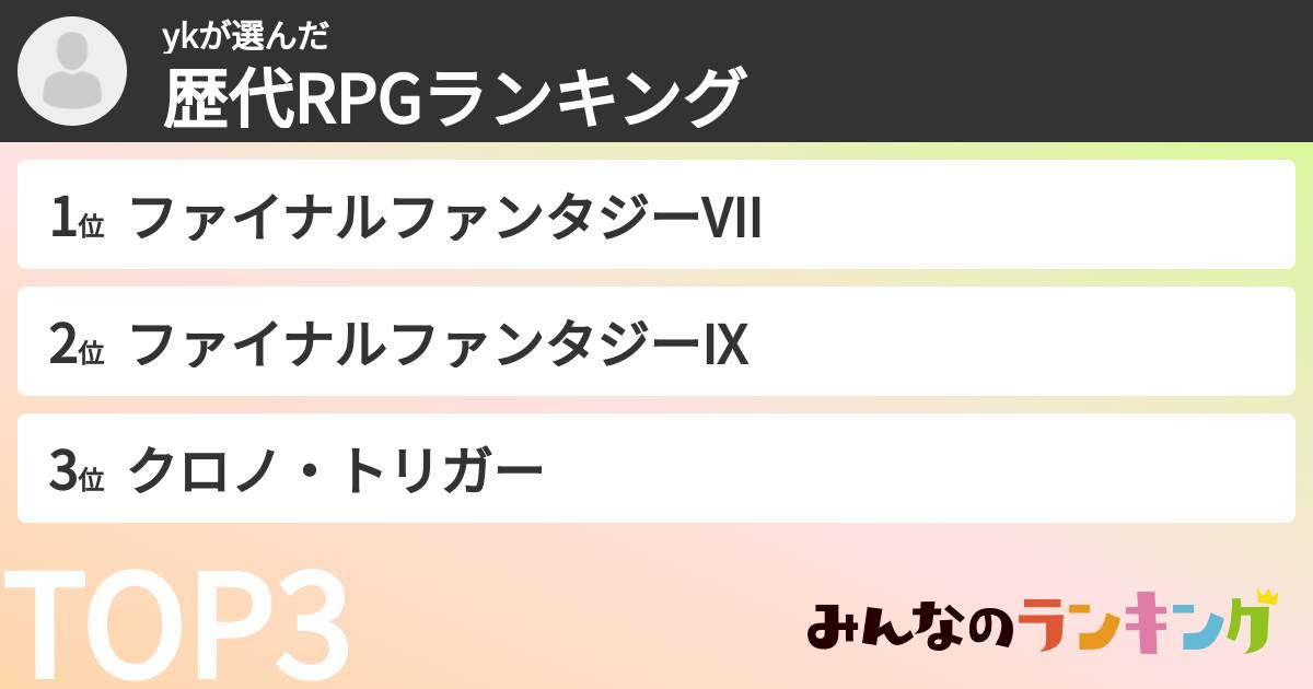 ykさんの「歴代RPGランキング」