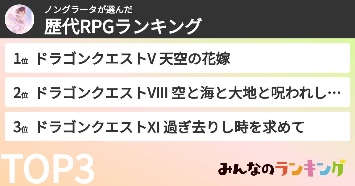 ノングラータさんの「歴代RPGランキング」