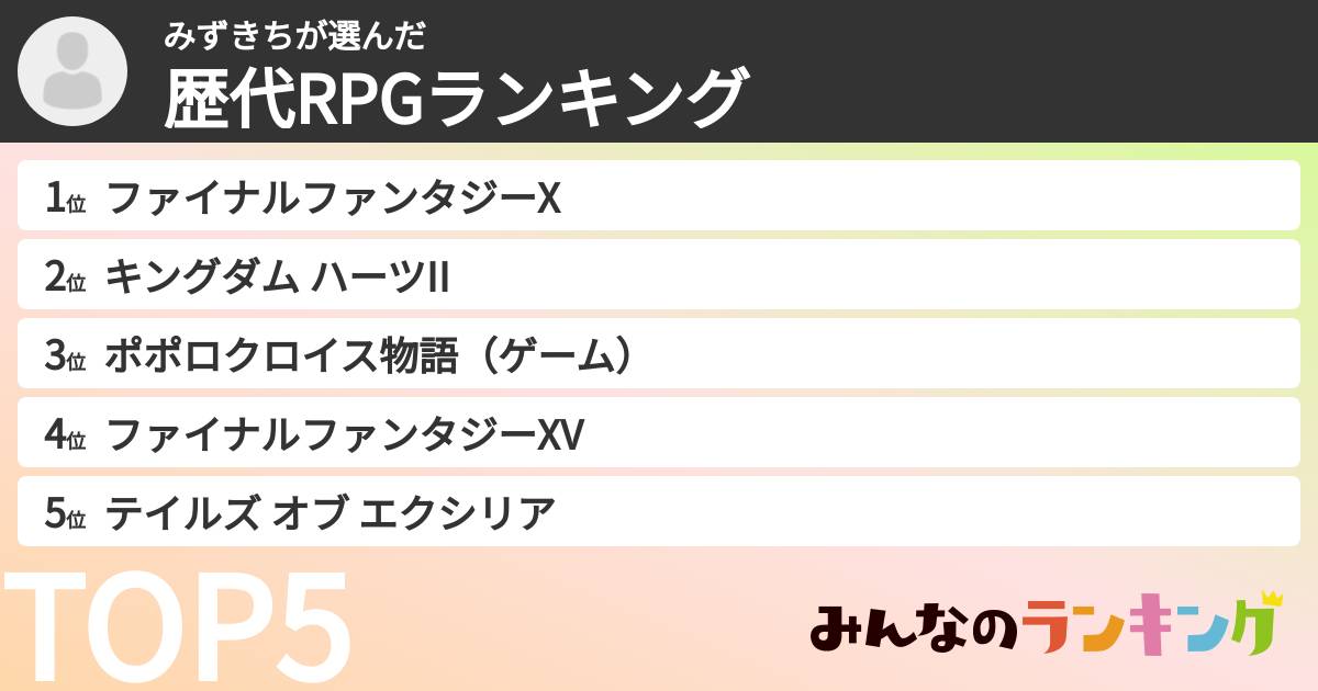 みずきちさんの「歴代RPGランキング」