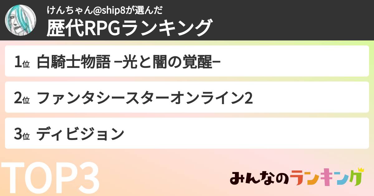 けんちゃん@ship8さんの「歴代RPGランキング」