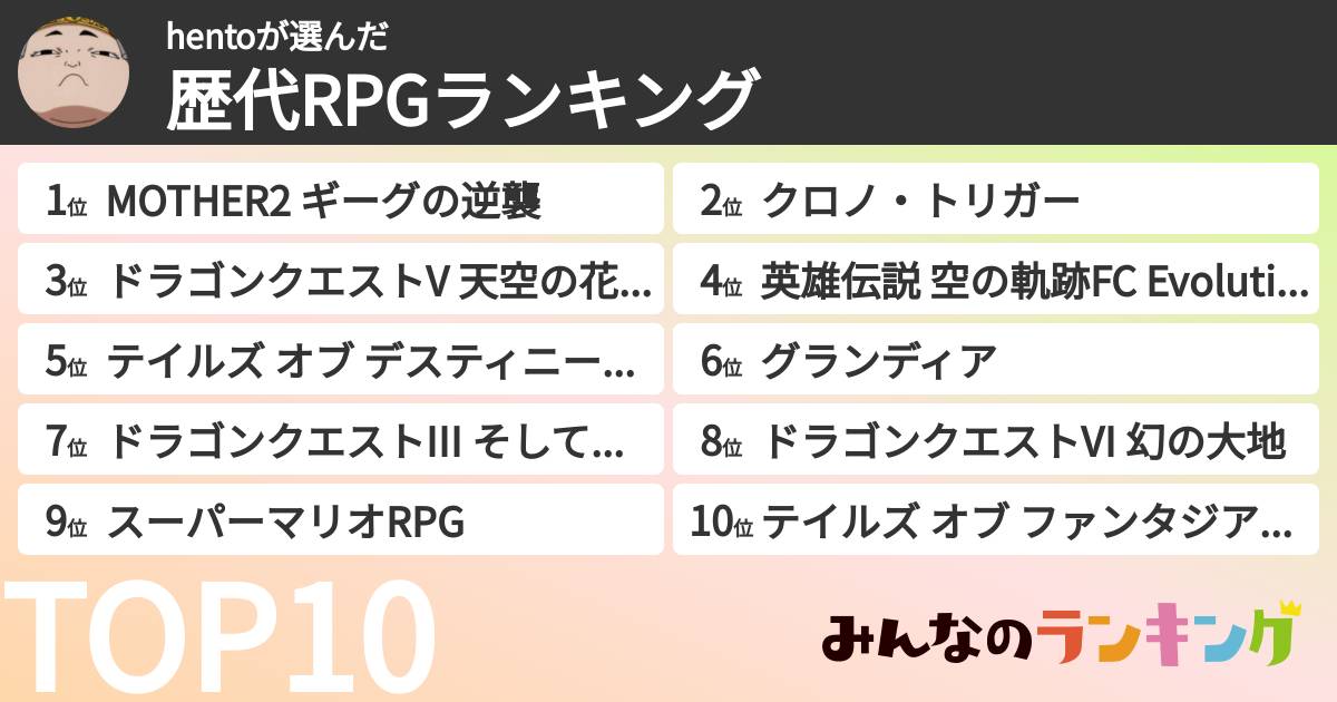 hentoさんの「歴代RPGランキング」
