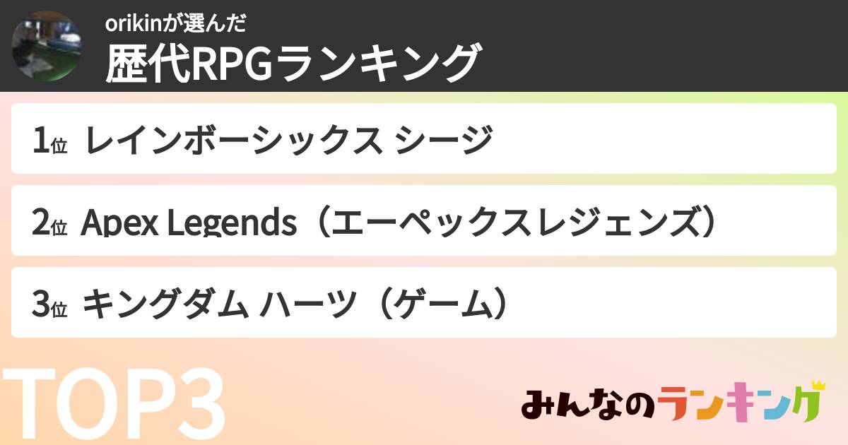 orikinさんの「歴代RPGランキング」