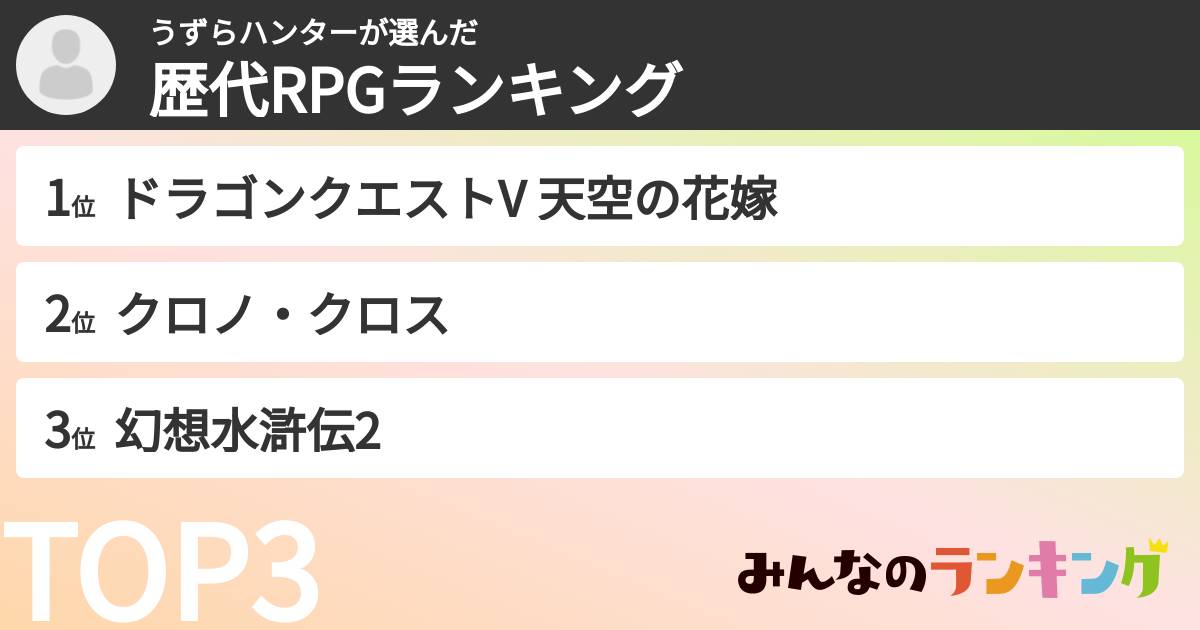 うずらハンターさんの「歴代RPGランキング」