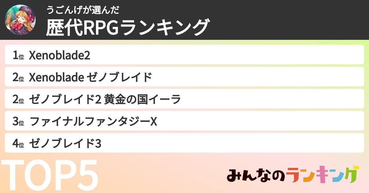 うごんげさんの「歴代RPGランキング」