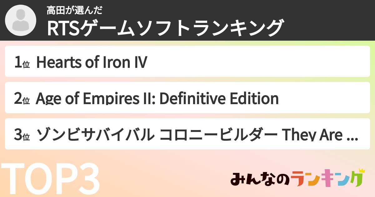 高田さんの「RTSゲームソフトランキング」