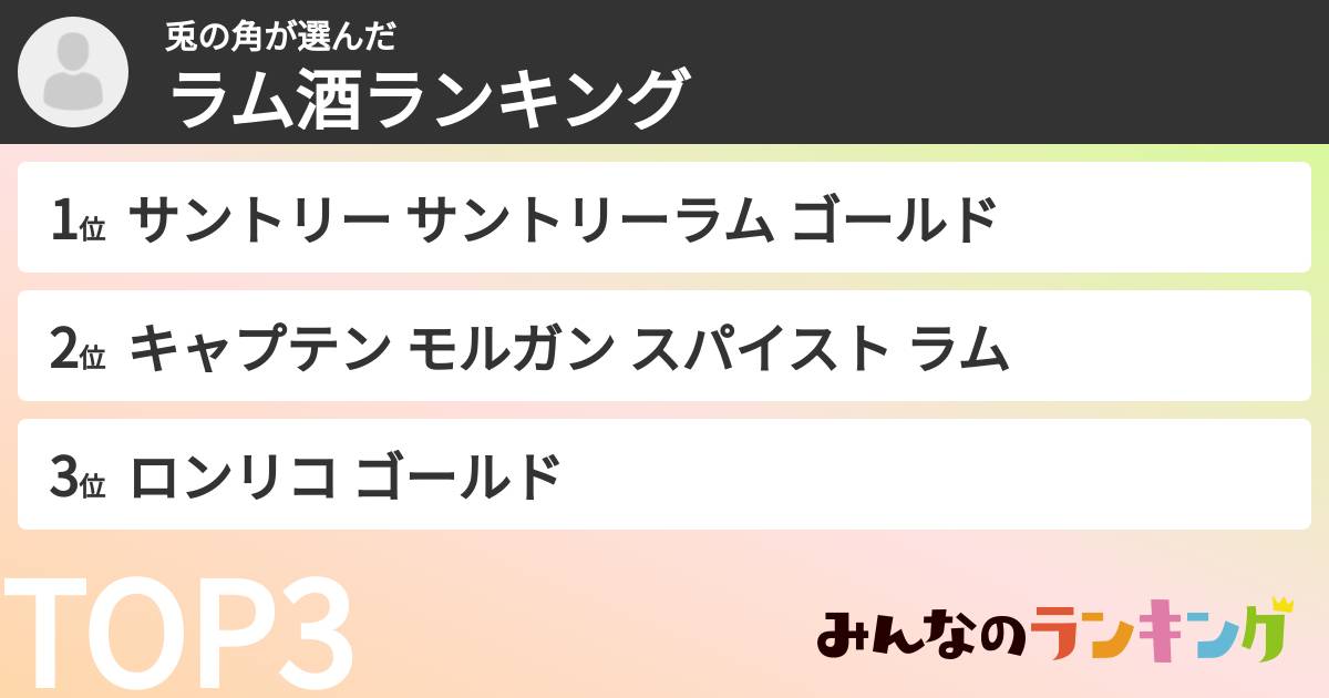 兎の角さんの「ラム酒ランキング」
