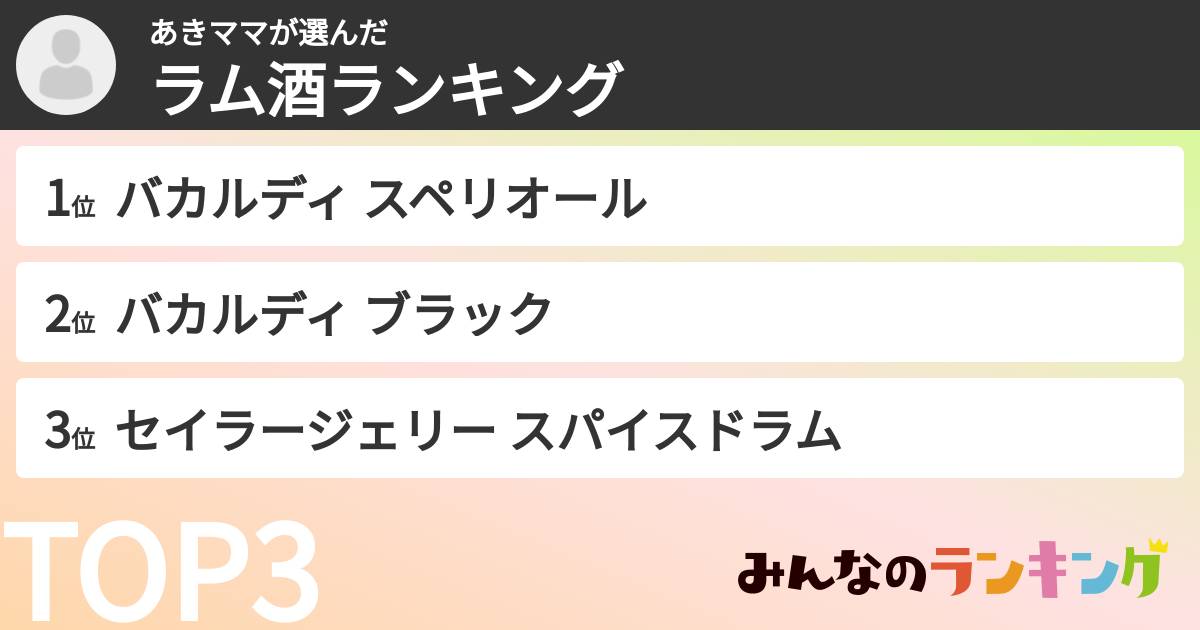 あきママさんの「ラム酒ランキング」