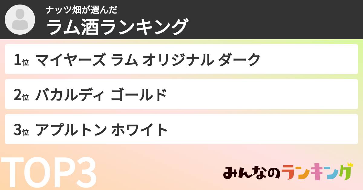ナッツ畑さんの「ラム酒ランキング」