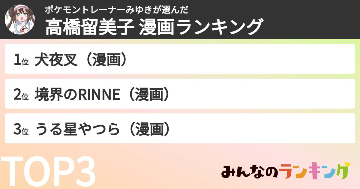 ポケモントレーナーみゆきさんの「高橋留美子 漫画ランキング」