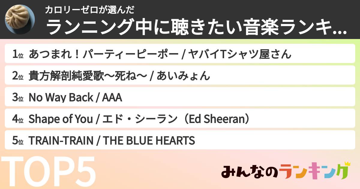 カロリーゼロさんの「ランニング中に聴きたい音楽ランキング」
