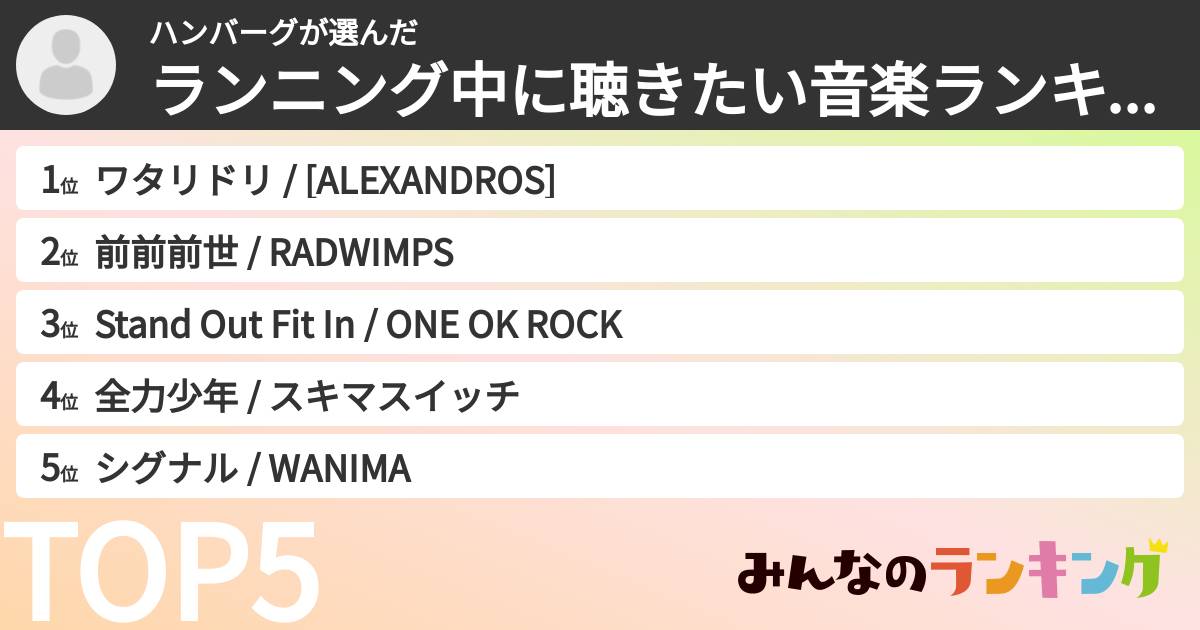 ハンバーグさんの「ランニング中に聴きたい音楽ランキング」