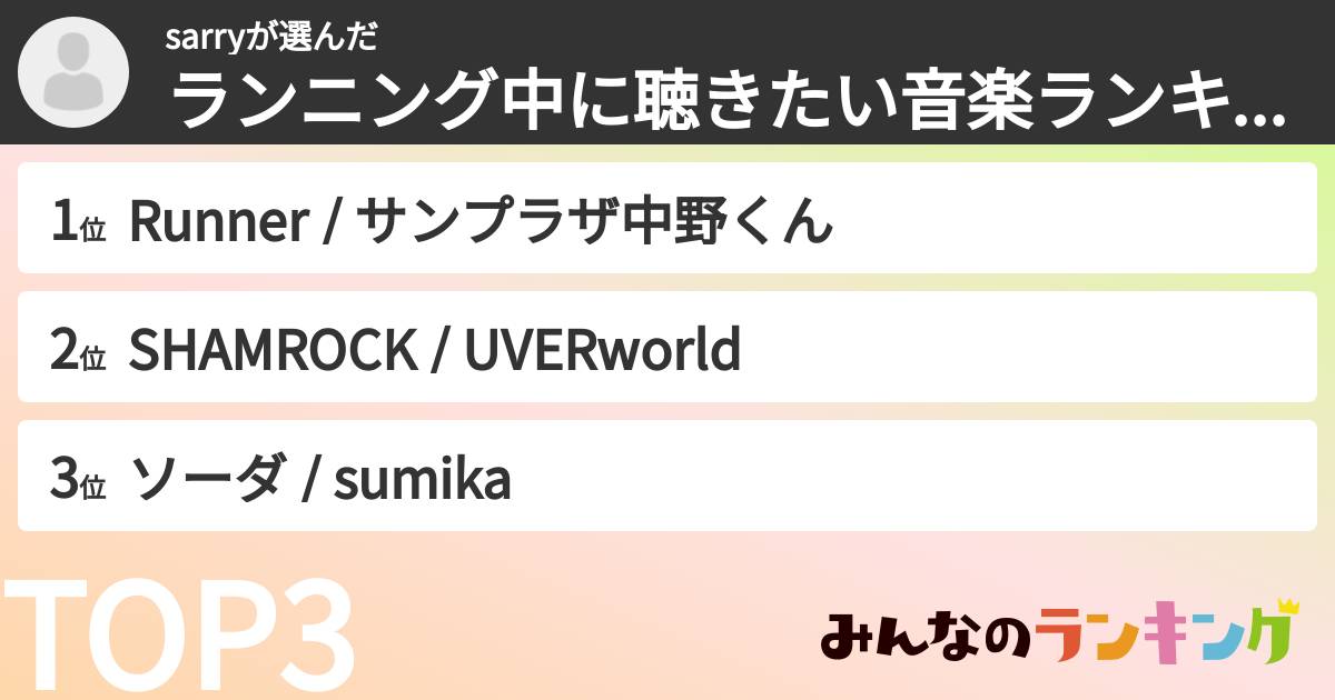sarryさんの「ランニング中に聴きたい音楽ランキング」