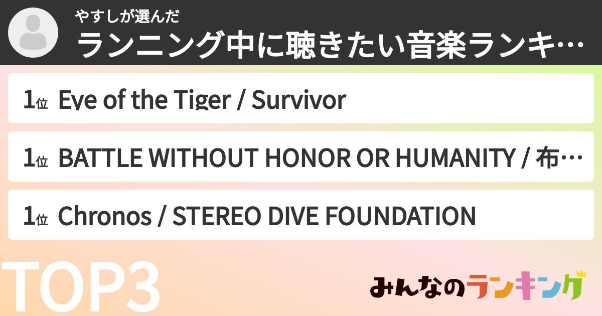 やすしさんの「ランニング中に聴きたい音楽ランキング」