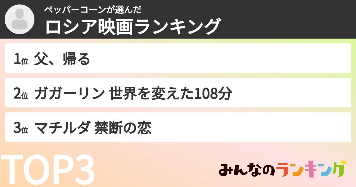 ペッパーコーンさんの「ロシア映画ランキング」