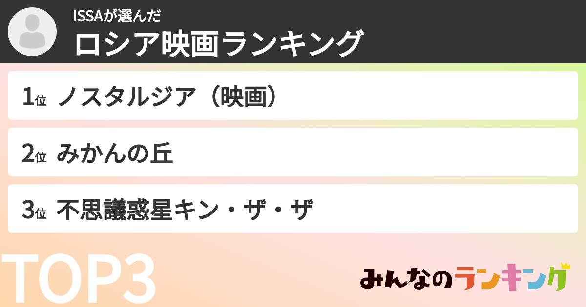 ISSAさんの「ロシア映画ランキング」
