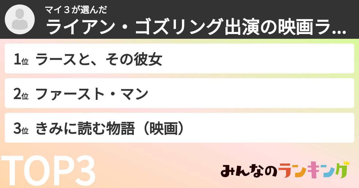 マイ3さんの「ライアン・ゴズリング出演の映画ランキング」