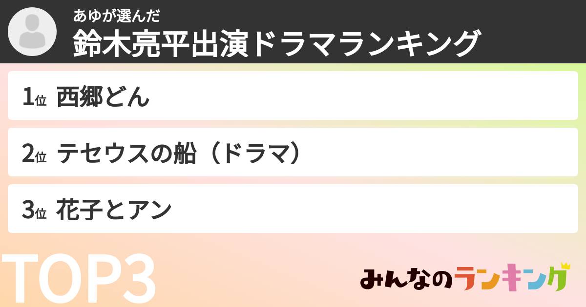 あゆさんの「鈴木亮平出演ドラマランキング」