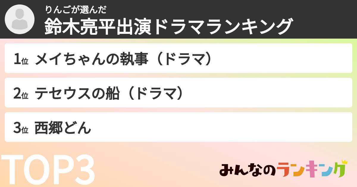 りんごさんの「鈴木亮平出演ドラマランキング」