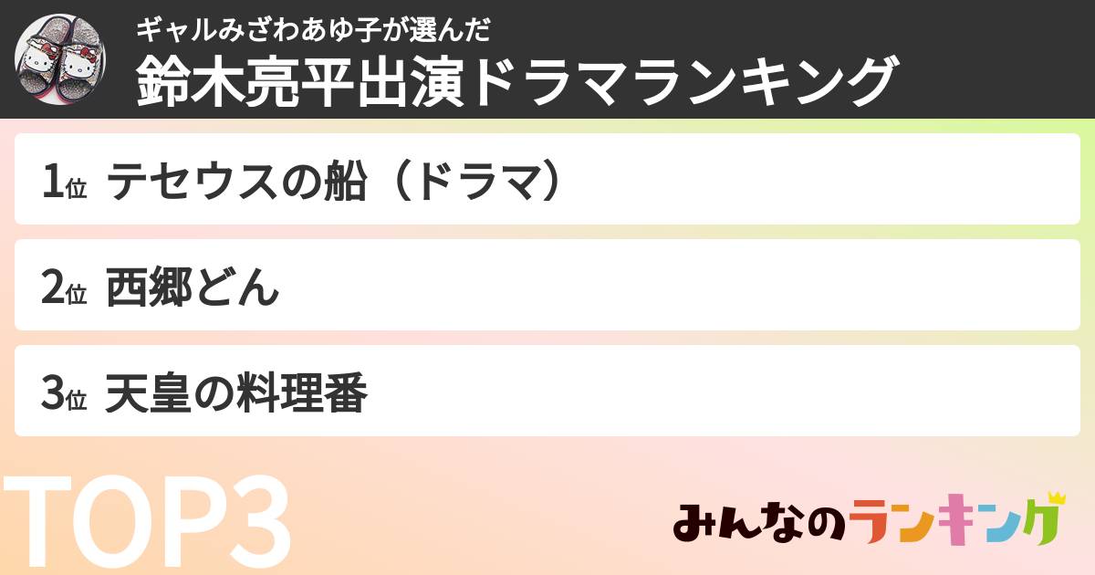 ギャルみざわあゆ子さんの「鈴木亮平出演ドラマランキング」