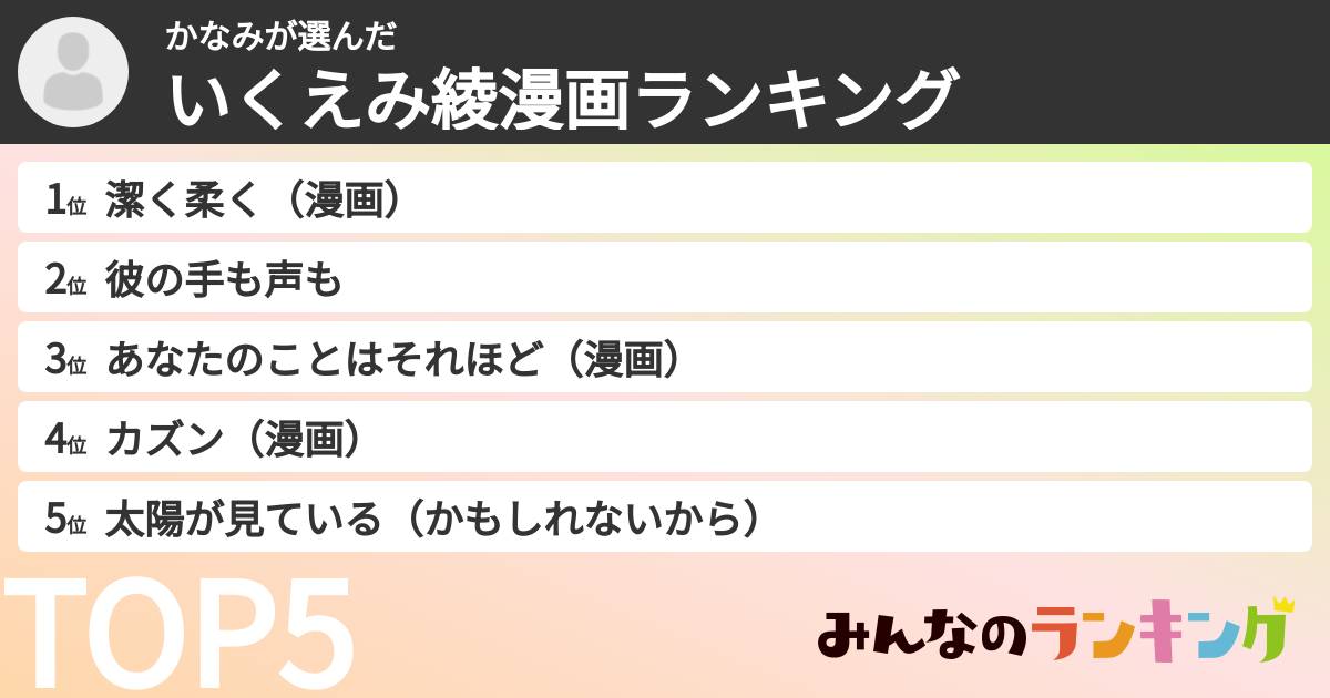 かなみさんの「いくえみ綾漫画ランキング」