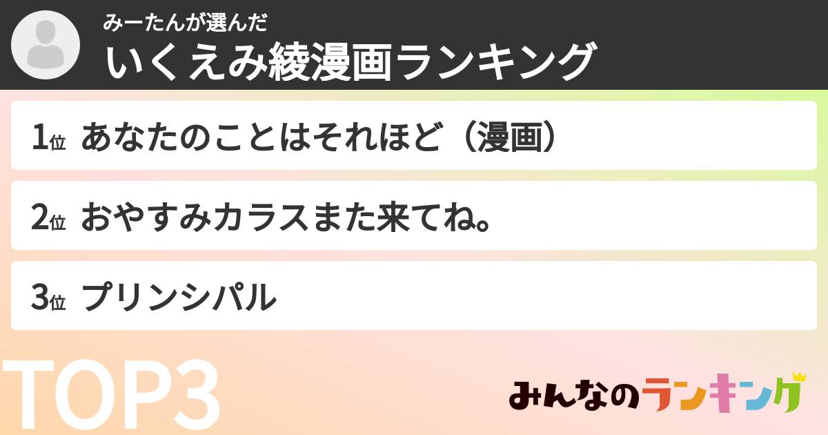 みーたんさんの「いくえみ綾漫画ランキング」