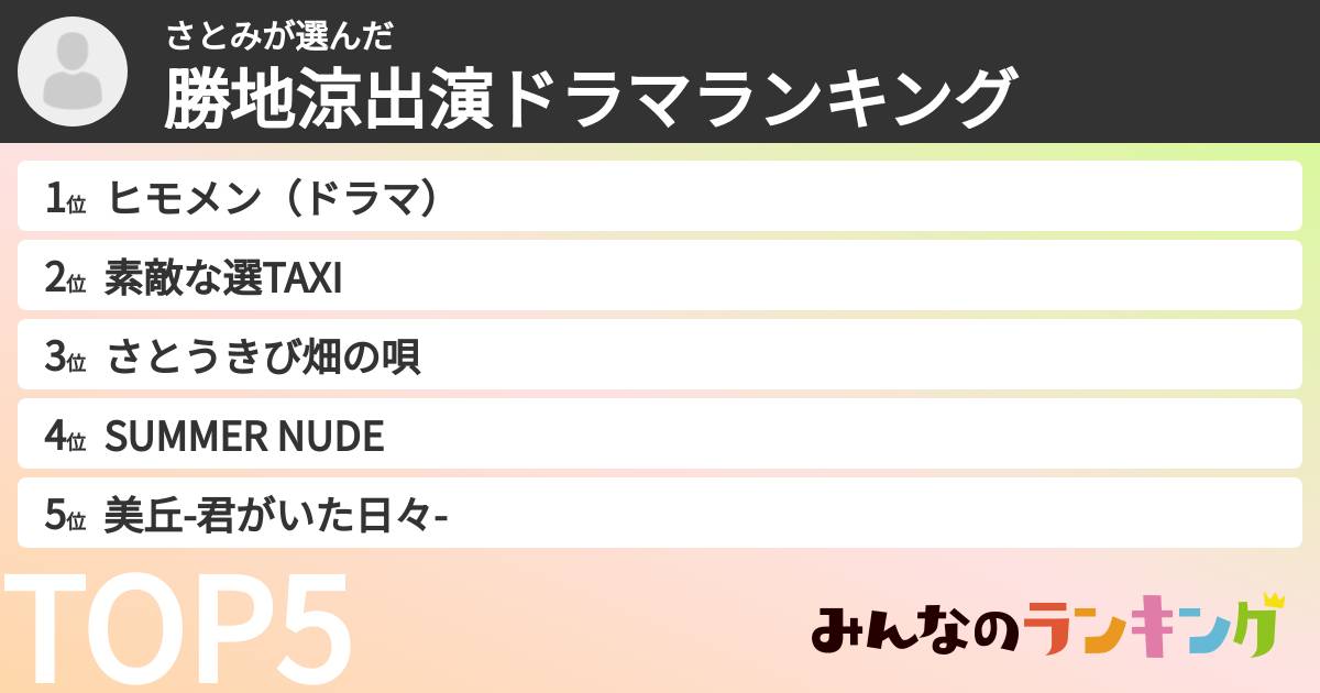 さとみさんの「勝地涼出演ドラマランキング」