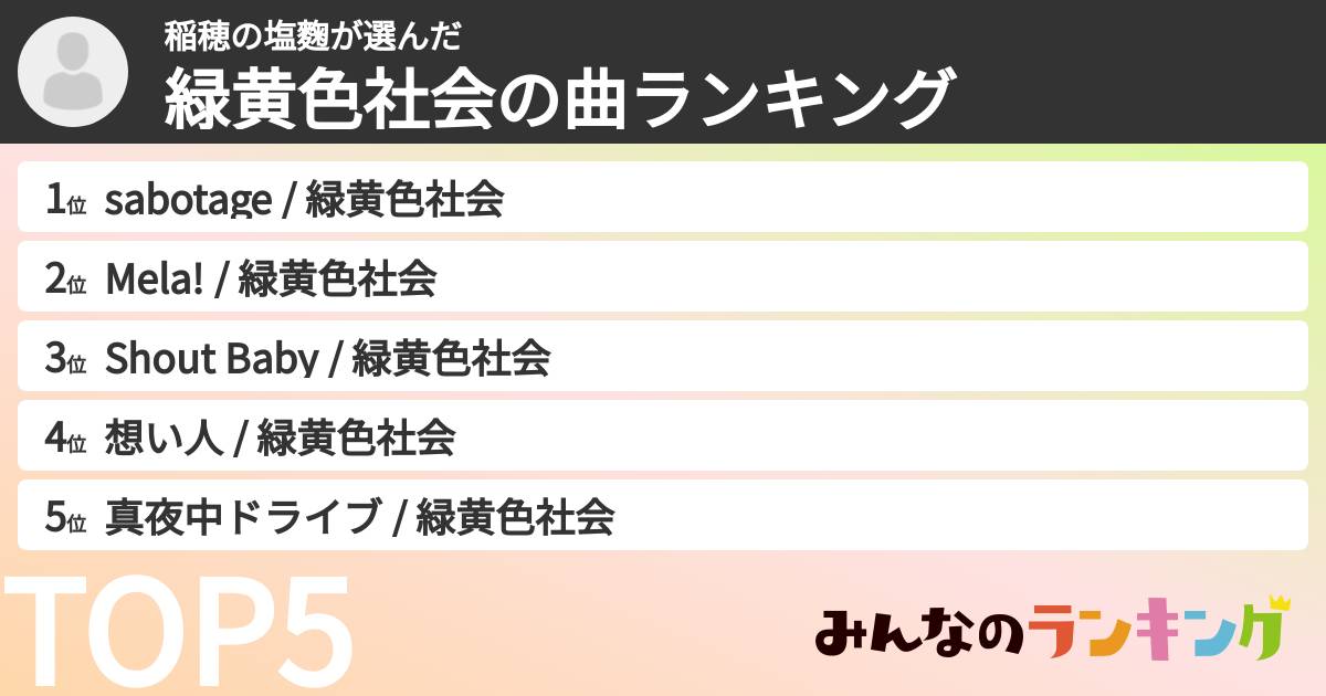 稲穂の塩麴さんの「緑黄色社会の曲ランキング」