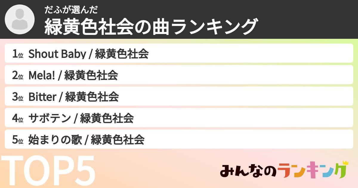 だふさんの「緑黄色社会の曲ランキング」