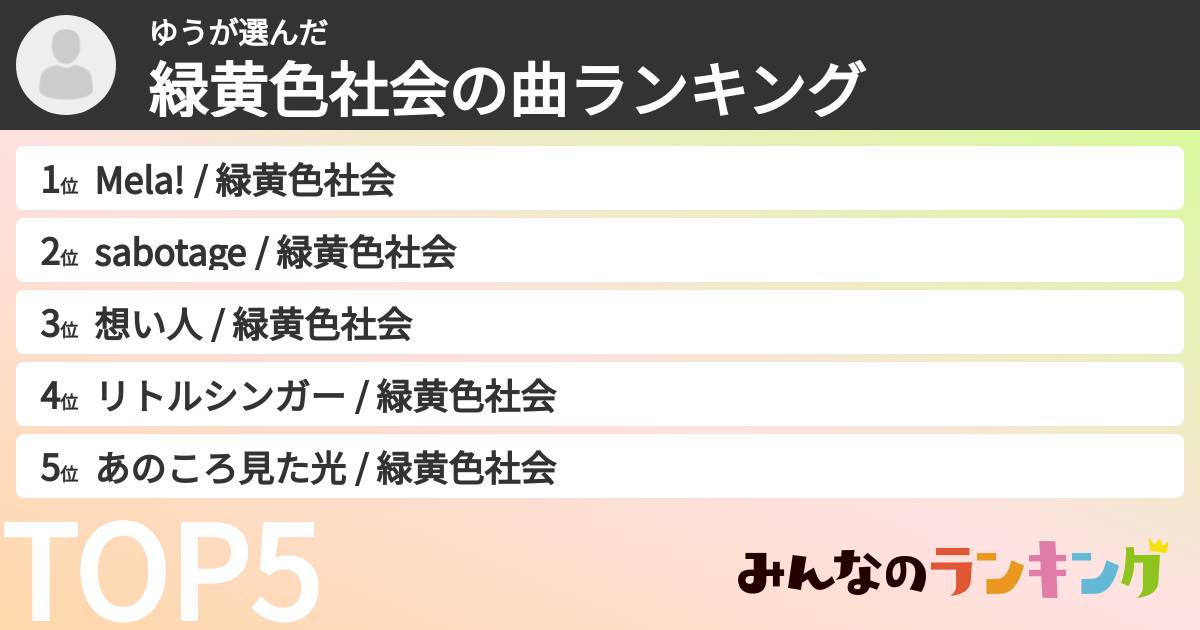 ゆうさんの「緑黄色社会の曲ランキング」