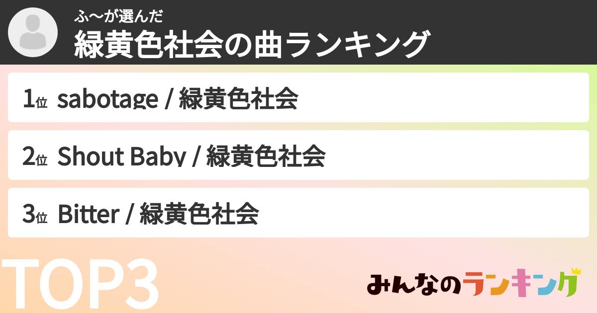 ふ〜さんの「緑黄色社会の曲ランキング」