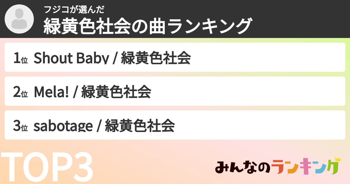 フジコさんの「緑黄色社会の曲ランキング」