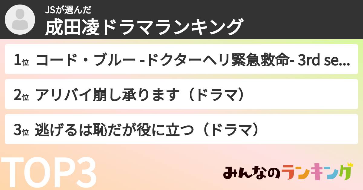 JSさんの「成田凌ドラマランキング」