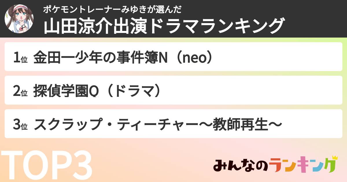 ポケモントレーナーみゆきさんの「山田涼介出演ドラマランキング」