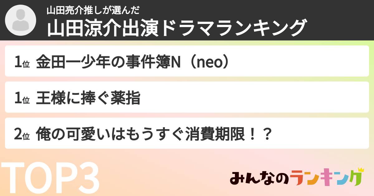 山田亮介推しさんの「山田涼介出演ドラマランキング」