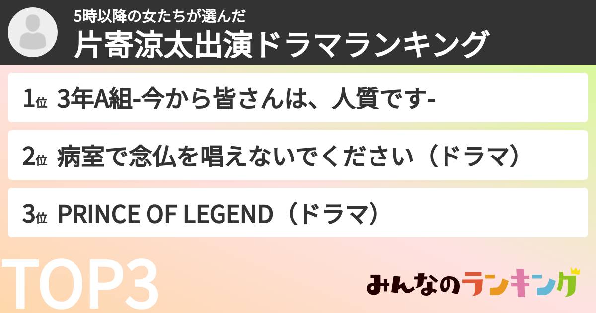 5時以降の女たちさんの「片寄涼太出演ドラマランキング」