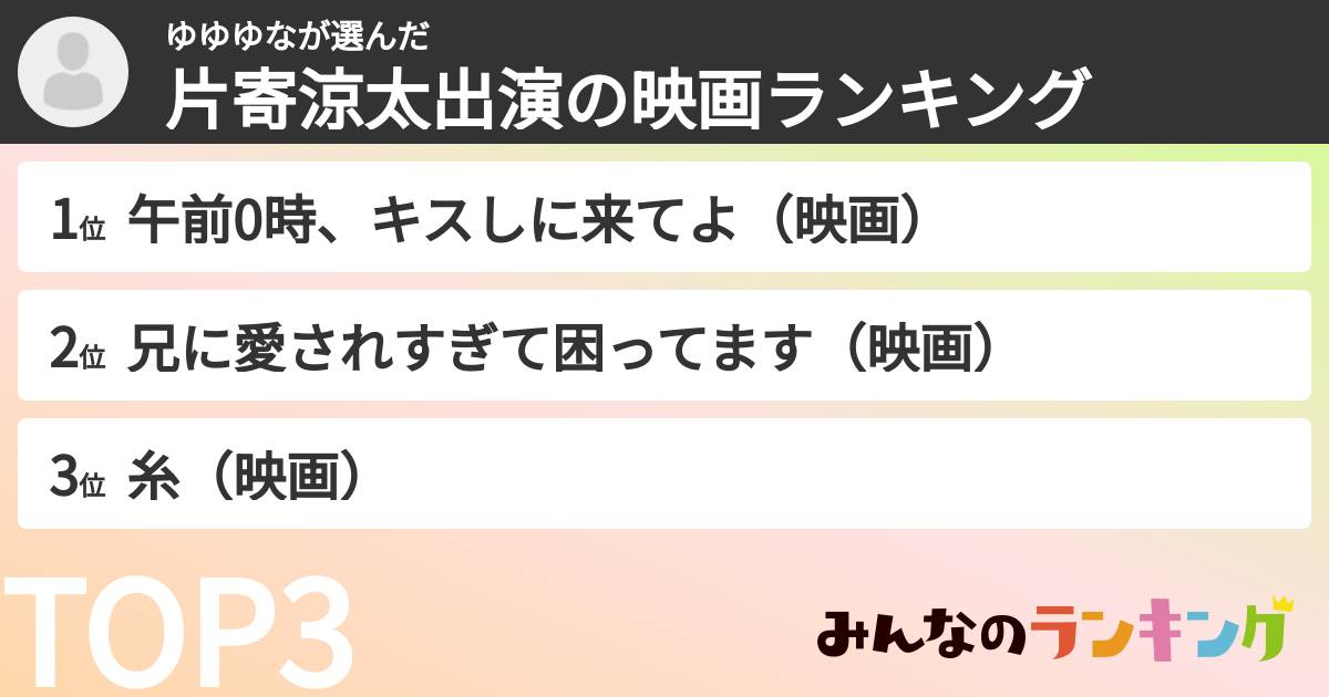 ゆゆゆなさんの「片寄涼太出演の映画ランキング」