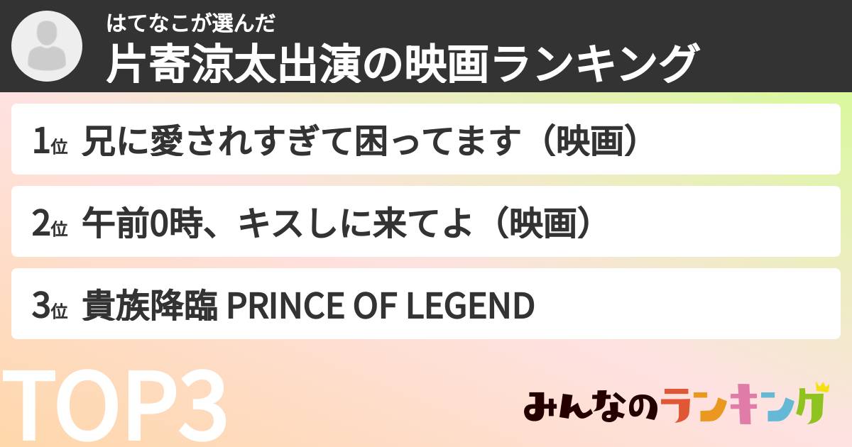 はてなこさんの「片寄涼太出演の映画ランキング」