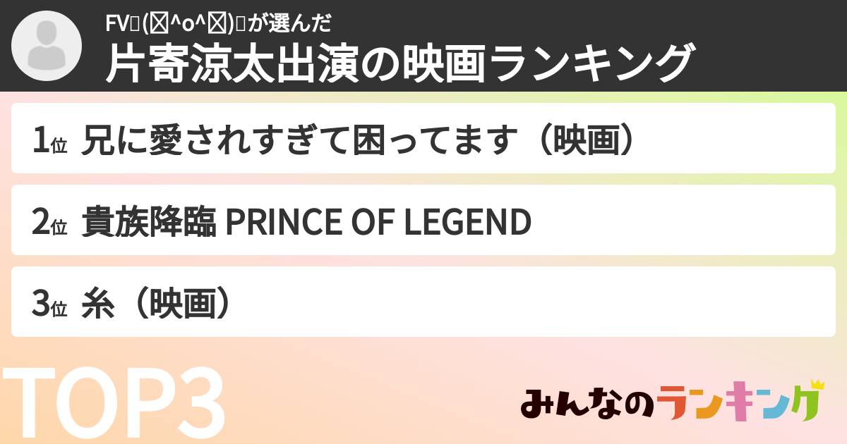 FV٩(๑^o^๑)۶さんの「片寄涼太出演の映画ランキング」