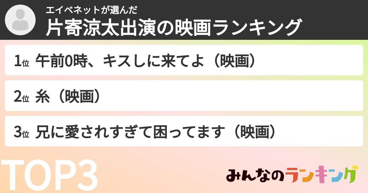 エイベネットさんの「片寄涼太出演の映画ランキング」