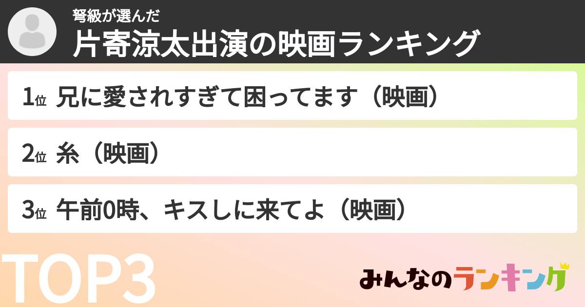 弩級さんの「片寄涼太出演の映画ランキング」