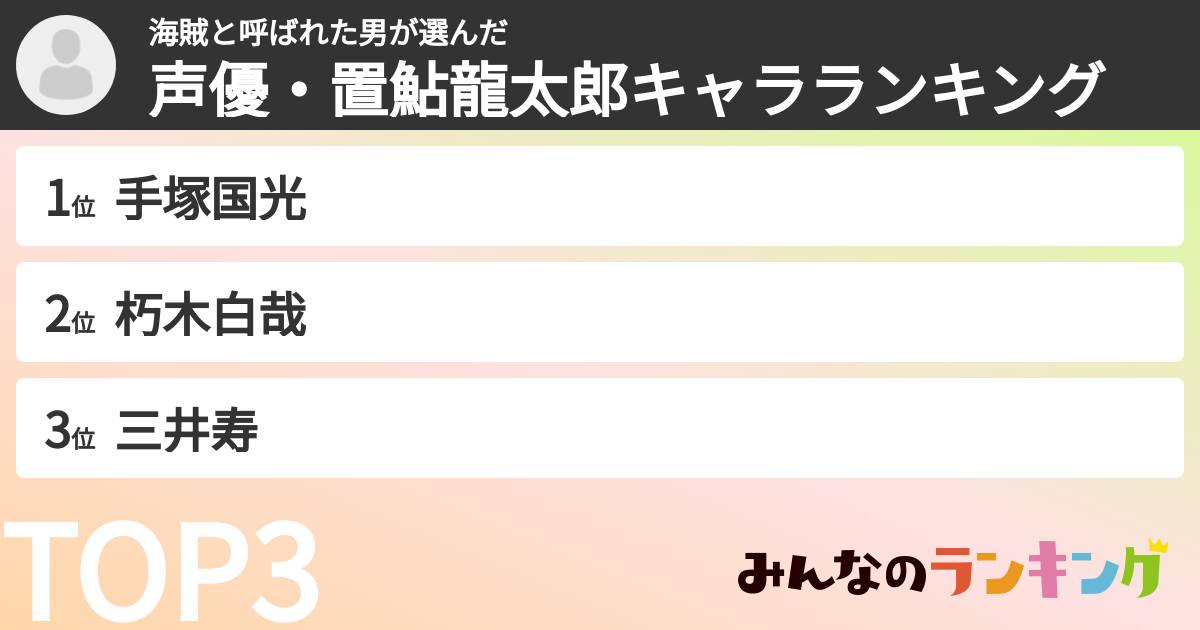 海賊と呼ばれた男さんの「声優・置鮎龍太郎キャラランキング」