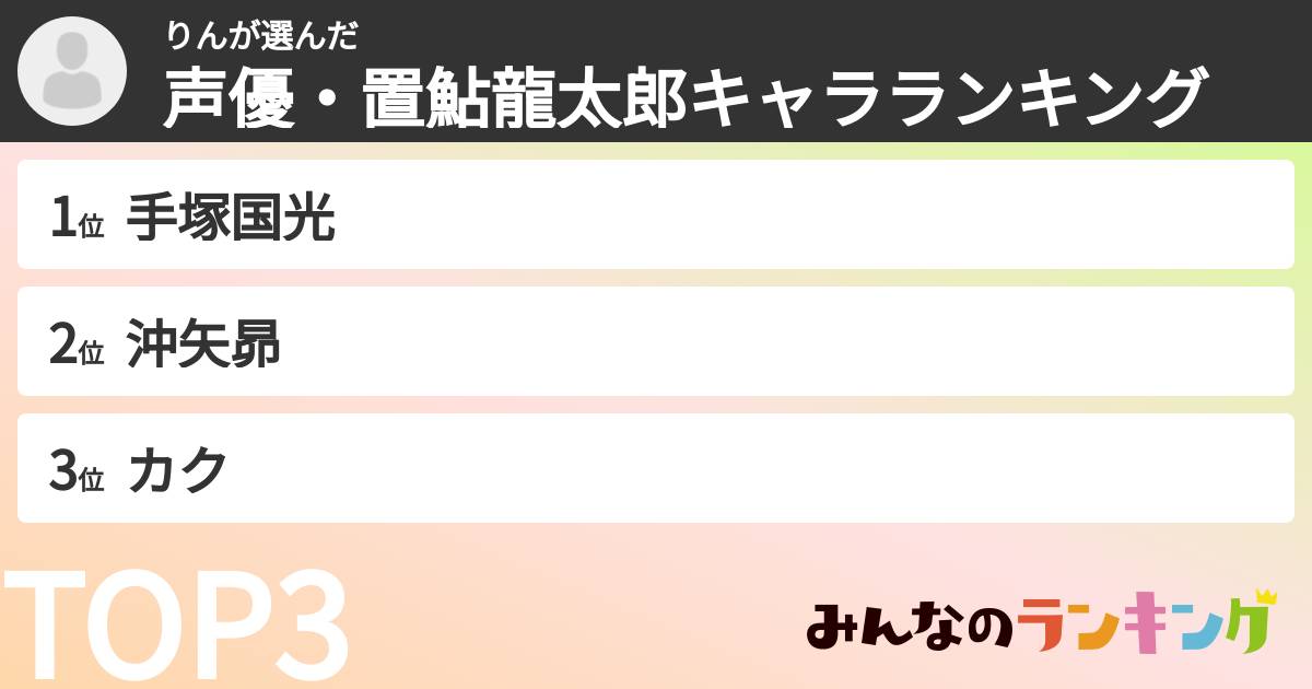りんさんの「声優・置鮎龍太郎キャラランキング」