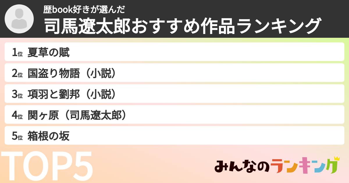 歴book好きさんの「司馬遼太郎おすすめ作品ランキング」