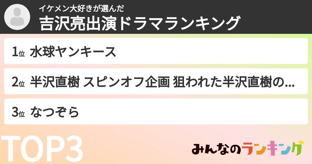 イケメン大好きさんの「吉沢亮出演ドラマランキング」