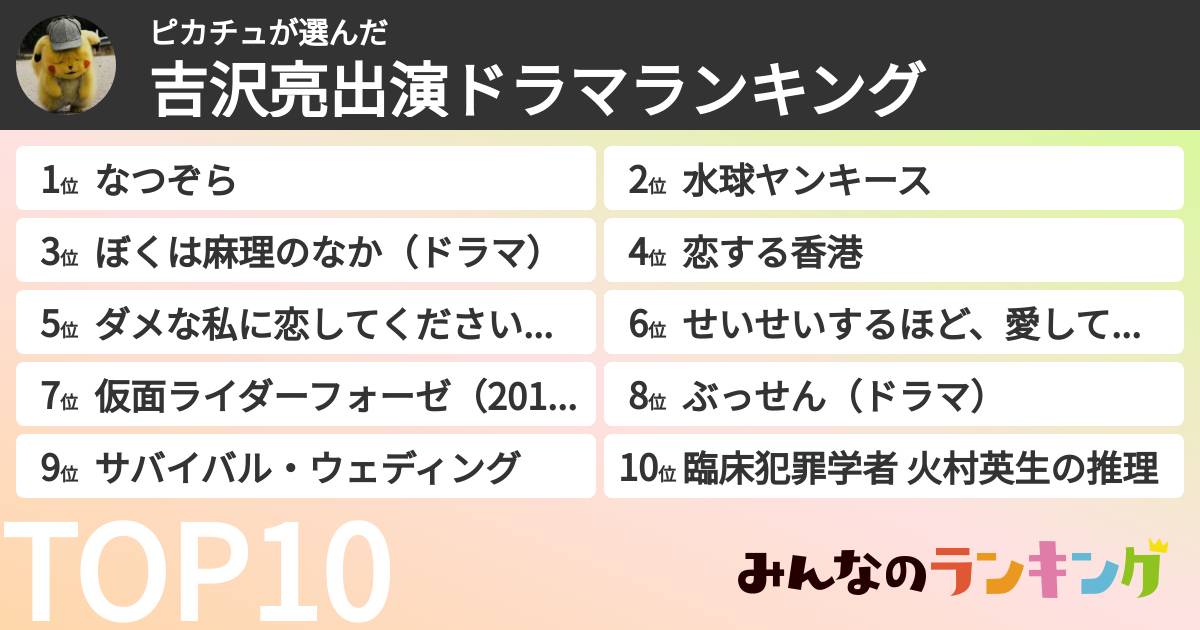 ピカチュさんの「吉沢亮出演ドラマランキング」