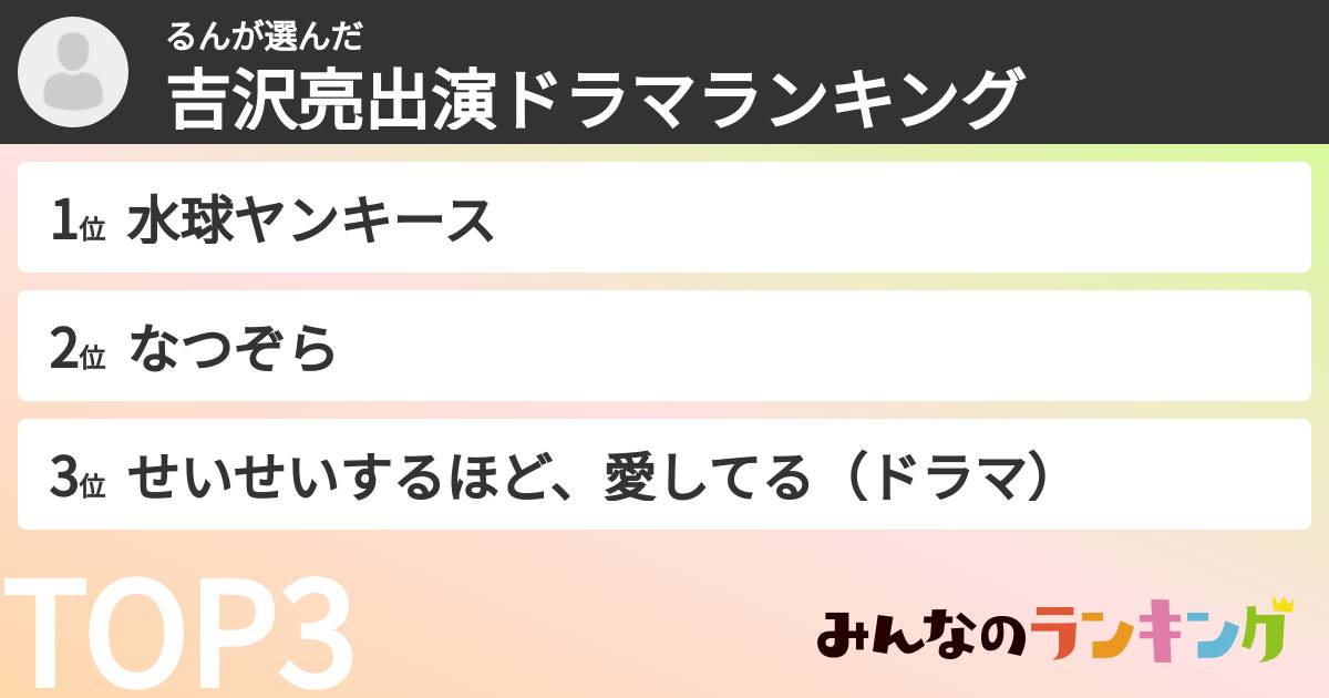 るんさんの「吉沢亮出演ドラマランキング」