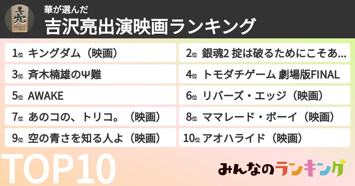 華さんの「吉沢亮出演映画ランキング」